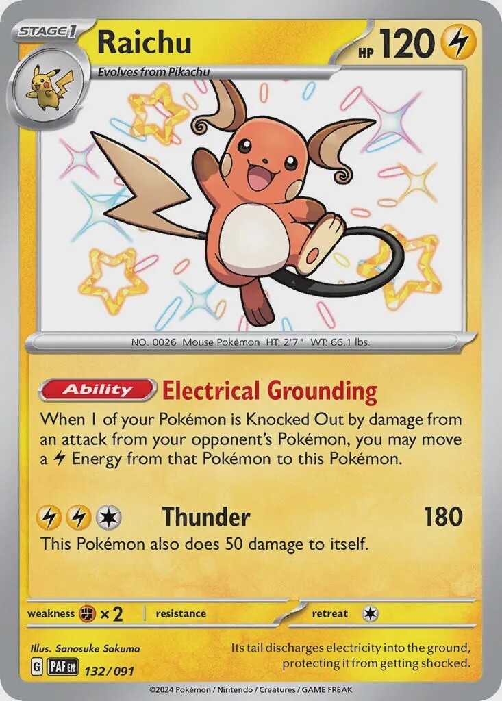 Raichu - Shiny Rare - Paldean Fates - 132