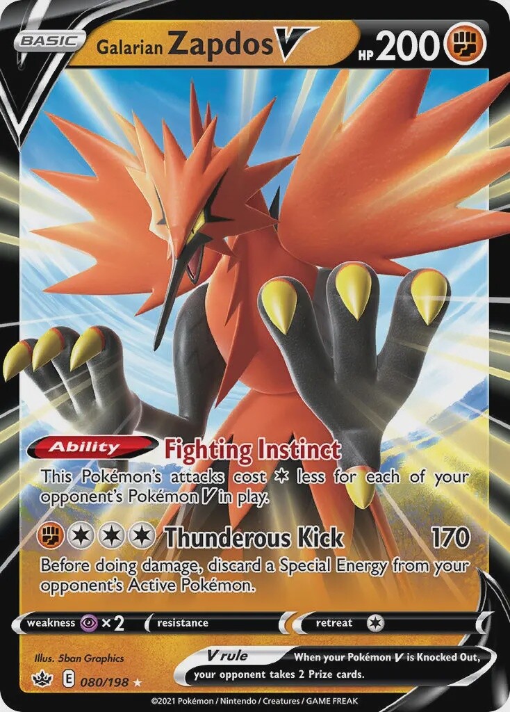 Galarian Zapdos V - Ultra Rare - Chilling Reign - 80