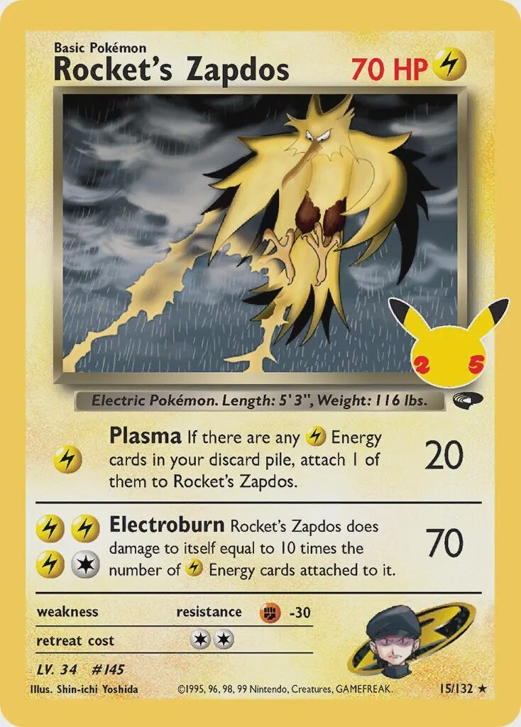 Rocket&#39;s Zapdos - Holo Rare - Celebrations - GC 15