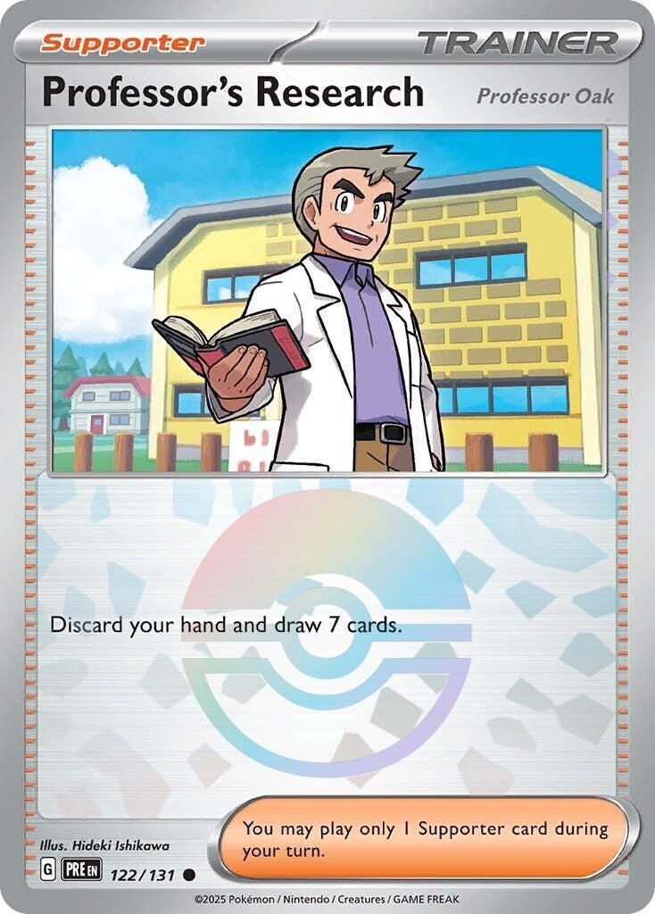 Professor&#39;s Research - Professor Oak - Common - Prismatic Evolutions - 122, Rarity: Poke Ball