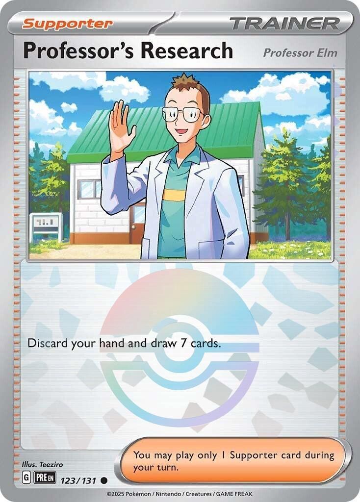 Professor&#39;s Research - Professor Elm - Common - Prismatic Evolutions - 123, Rarity: Poke Ball