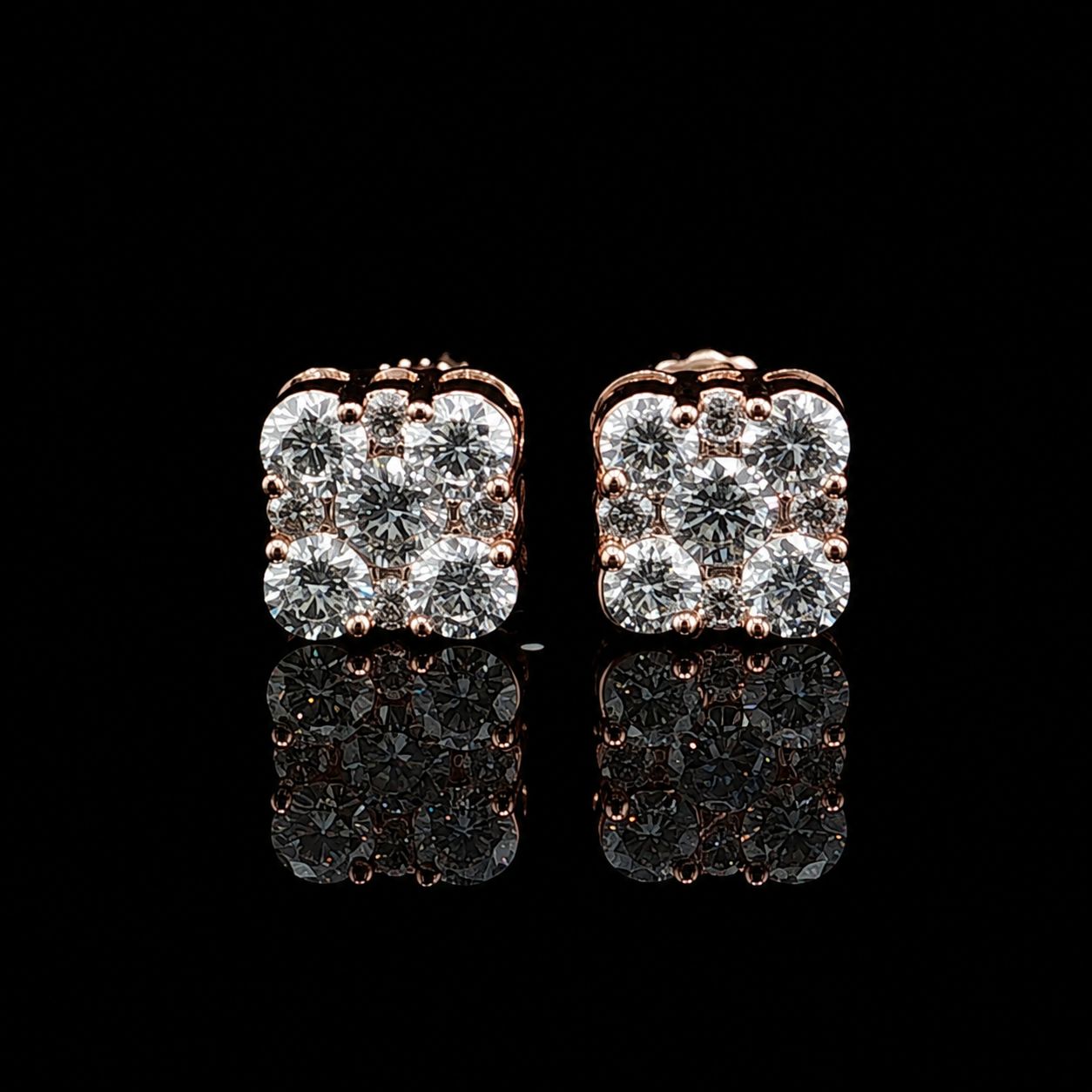 14k Rose Gold Diamond Cluster Stud 1.5ct