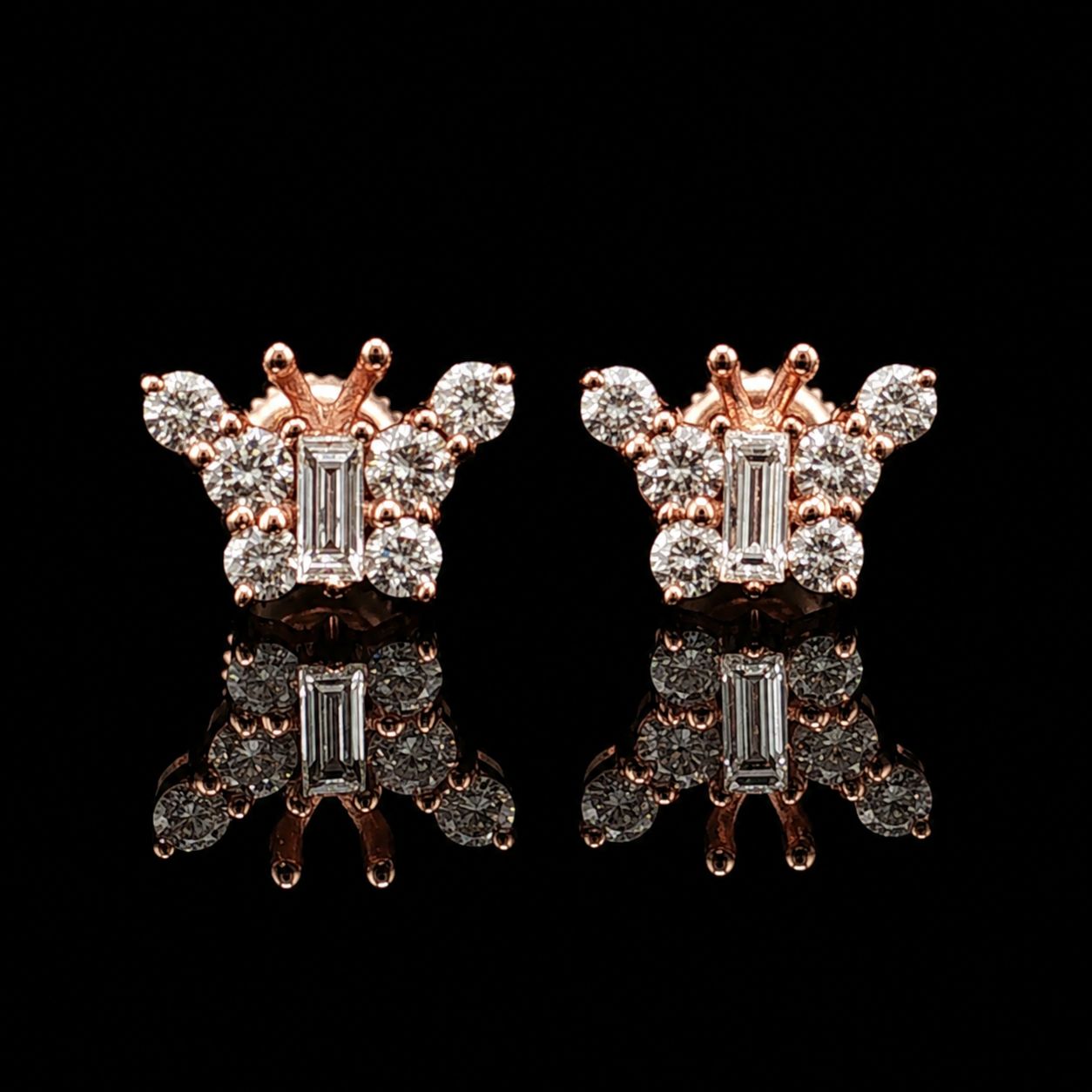 14k Rose Gold Diamond Butterfly Stud  .99ct