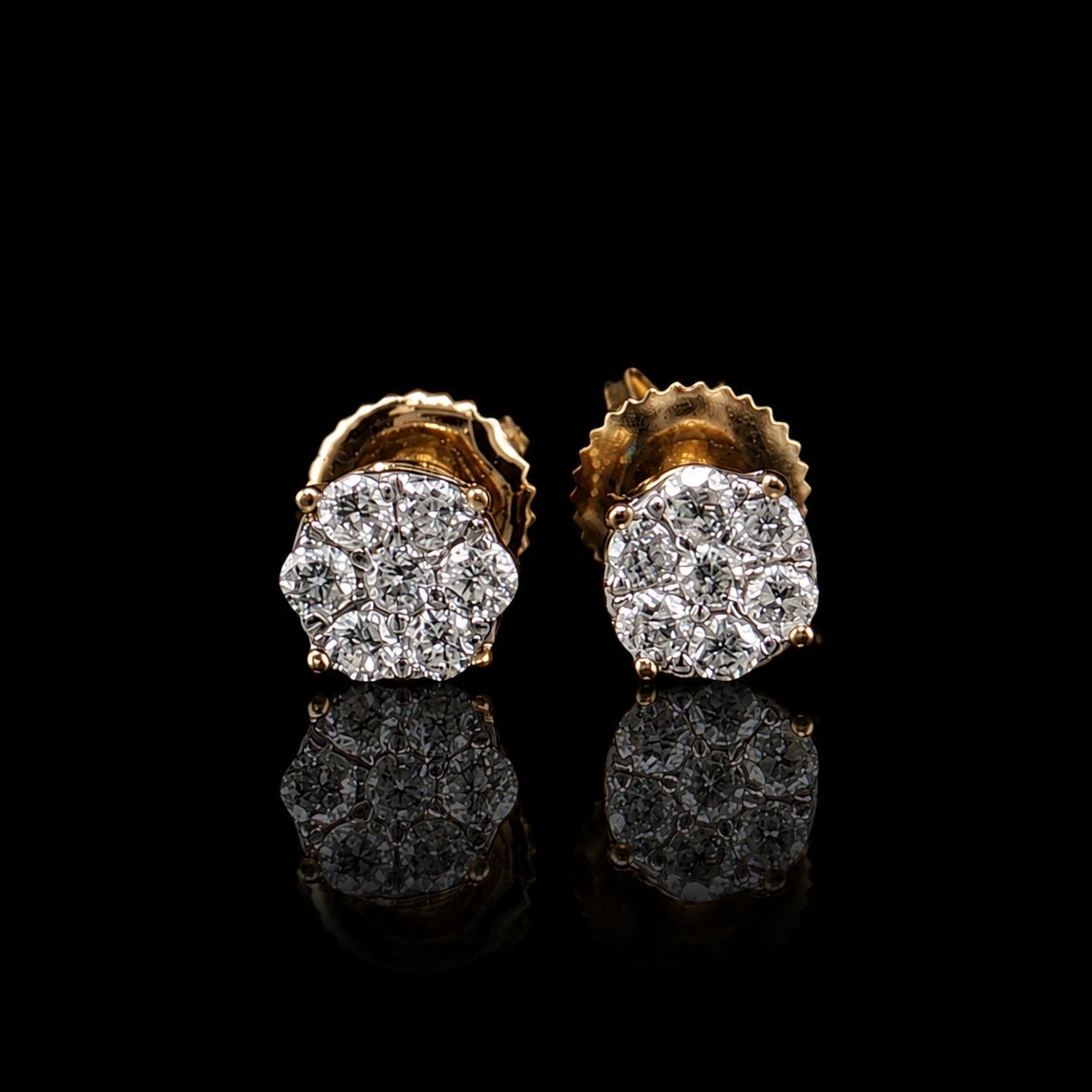 14k Yellow Gold Diamond Cluster Stud .34ct