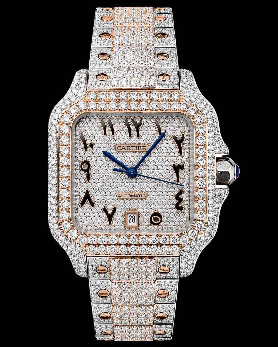 Cartier Santos 40mm two tone conversion Rose Gold 18cts Diamonds WSSA0018