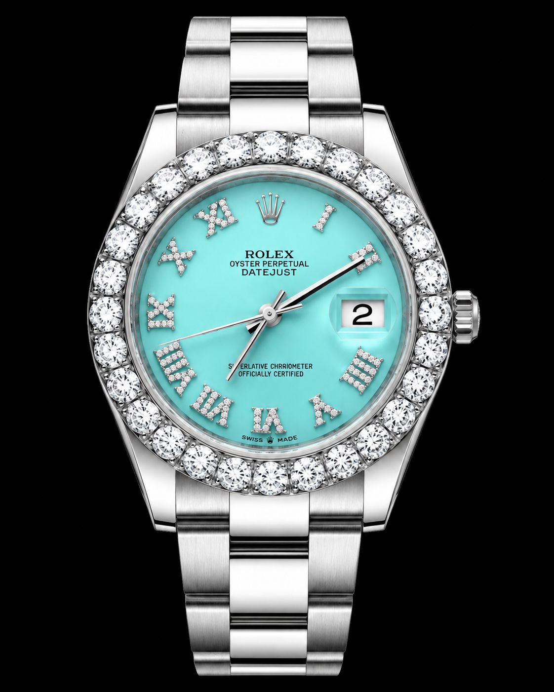 Rolex Datejust 41mm Stainless Tiffany Blue Roman Dial 6ct bezel