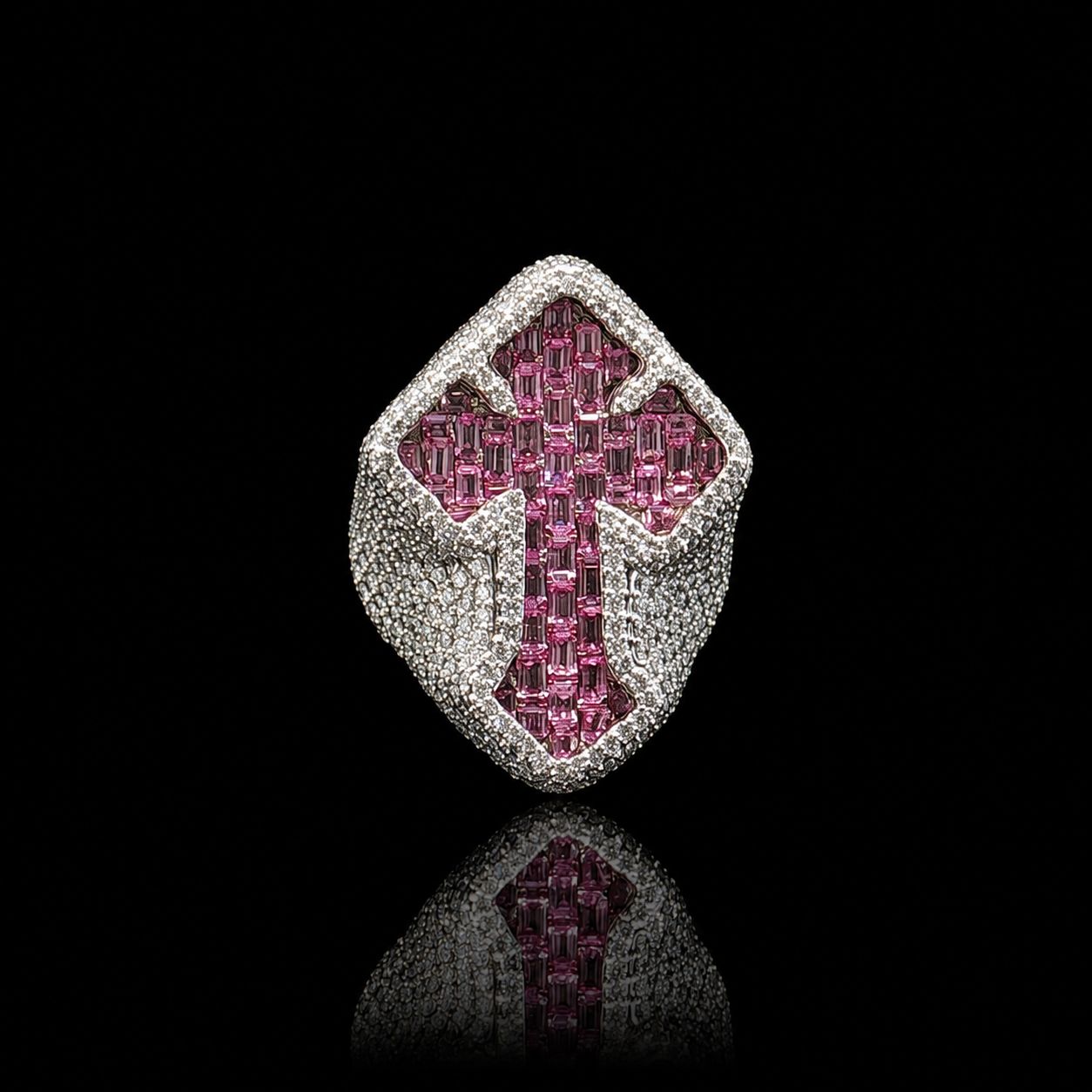 10k White Gold 24.3g 8.42ct Pink Emerald Cross