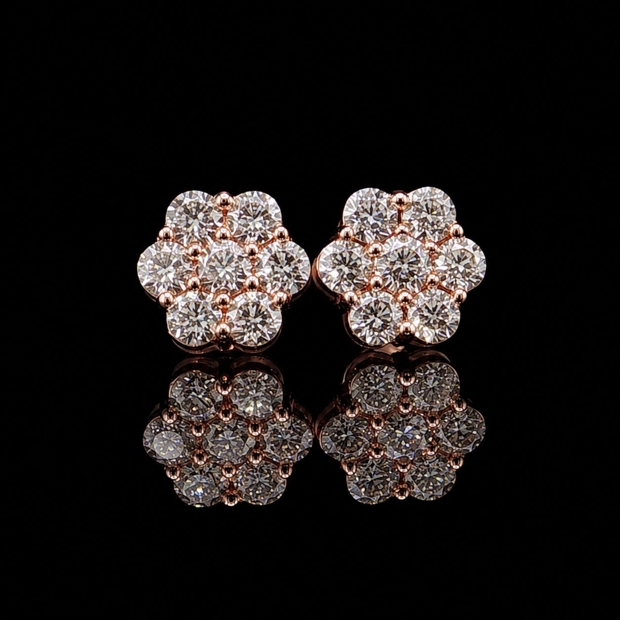 14k Rose Gold Diamond Flower Cluster 2.84ct