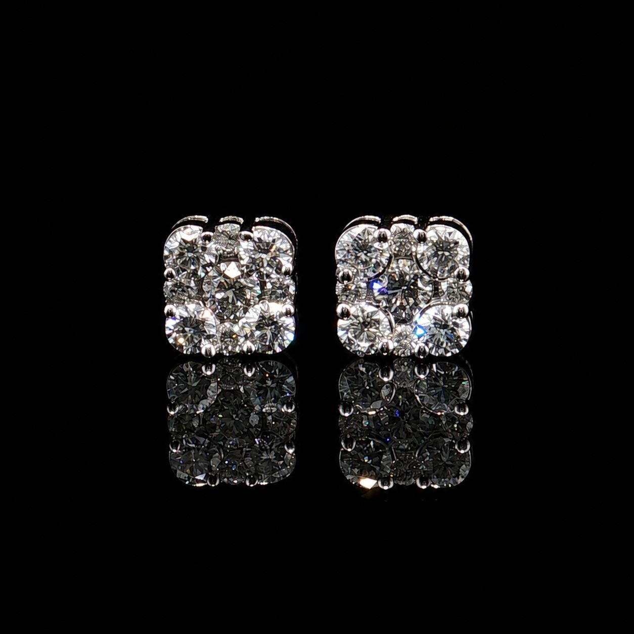 14k White Gold Diamond Cluster Stud 1.92ct
