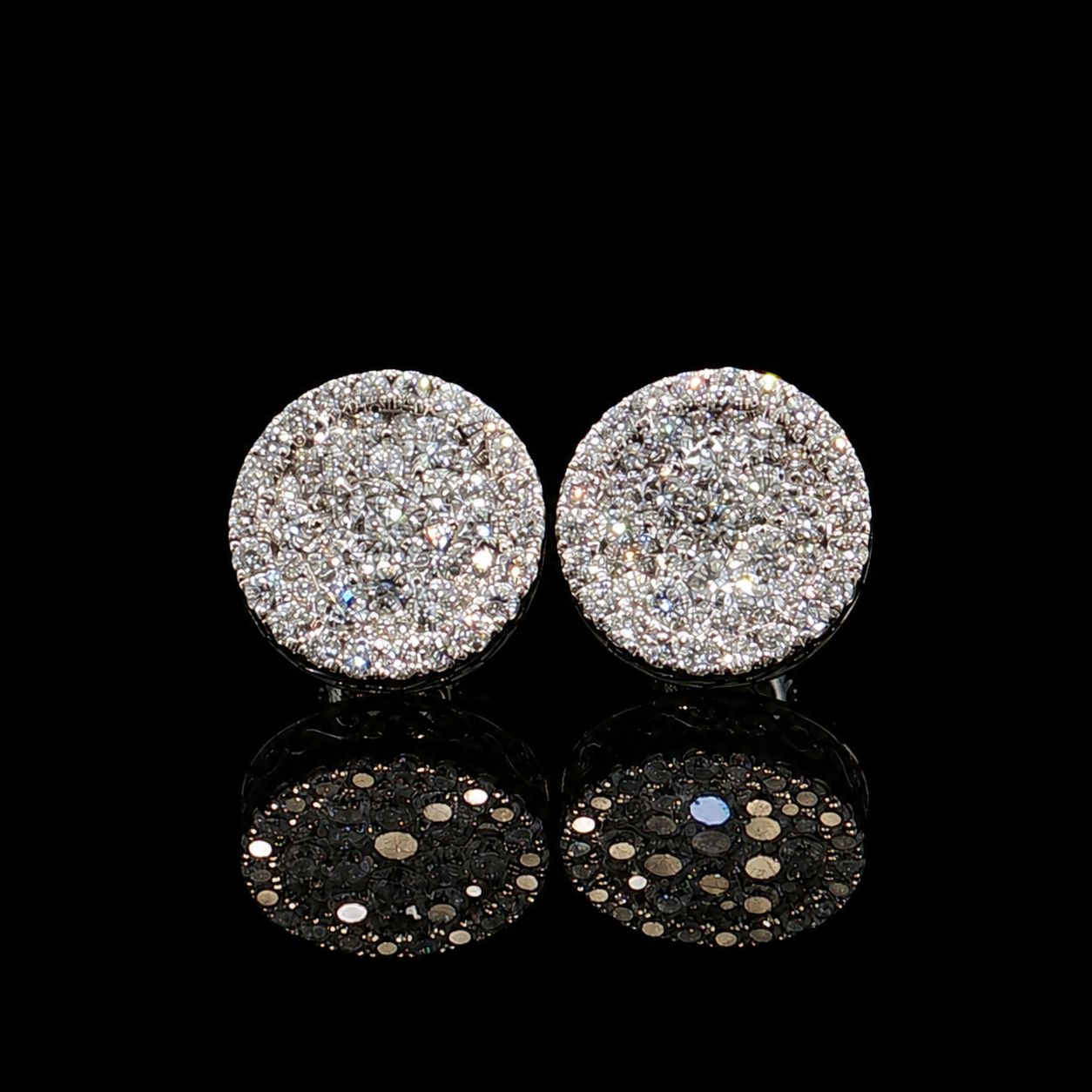 14k White Gold Diamond Cluster Stud 2ct