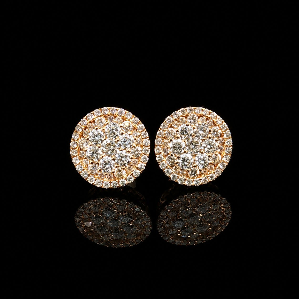 14k Yellow Gold Diamond Cluster Stud 3ct