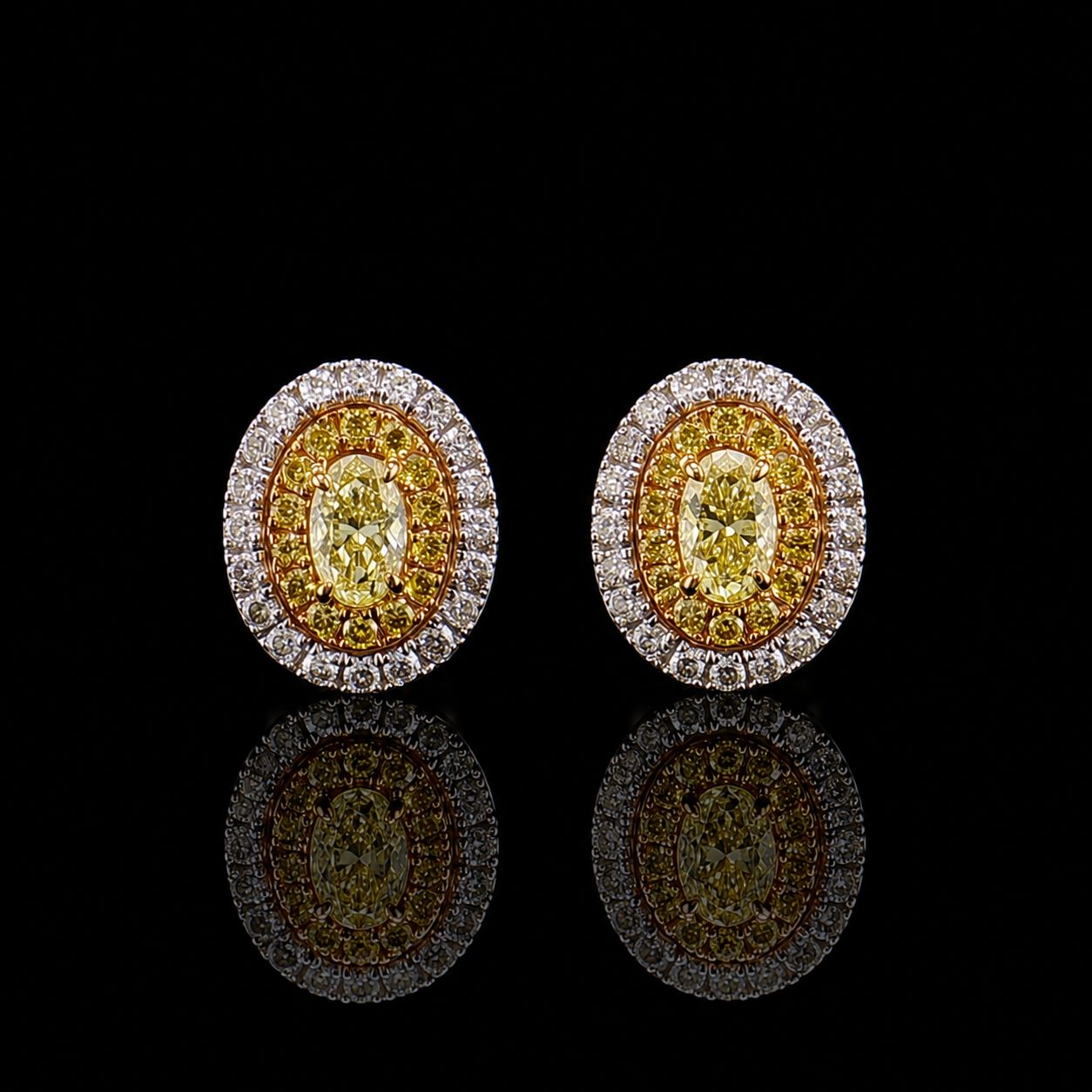 10k White Gold Yellow Diamond Double Halo Stud 0.87ct