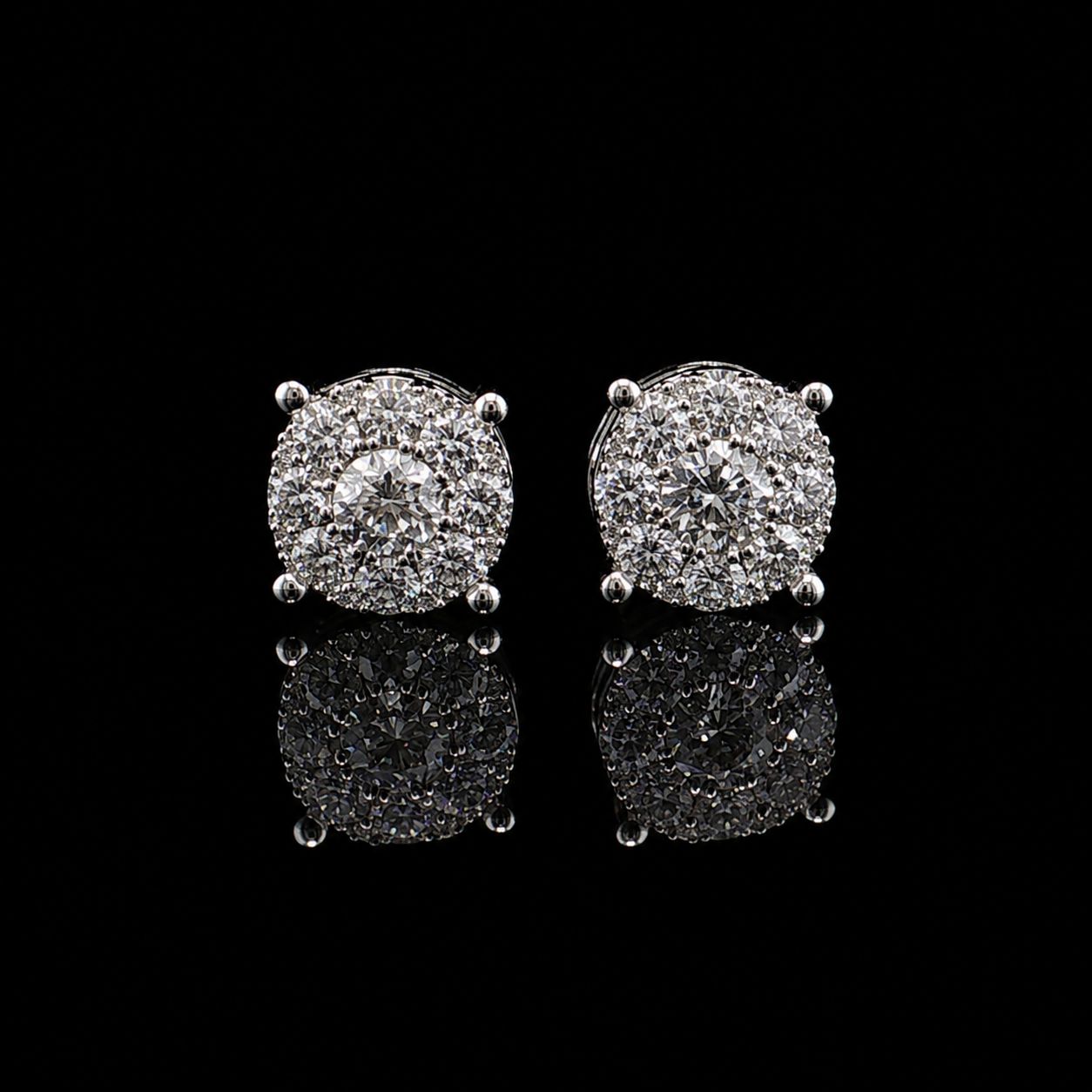 14k White Gold Diamond Cluster Stud 1.42ct