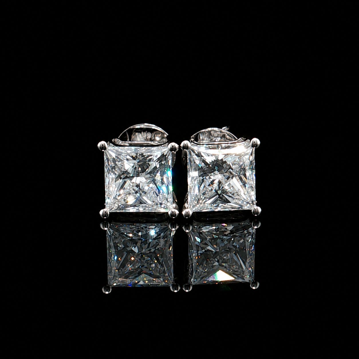 14k White Gold Princess Cut Diamond Stud 4.16ct