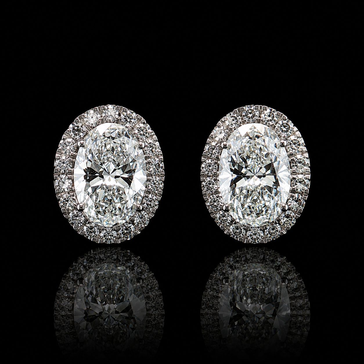 14k White Gold Oval Diamond Halo Stud 3.54ct