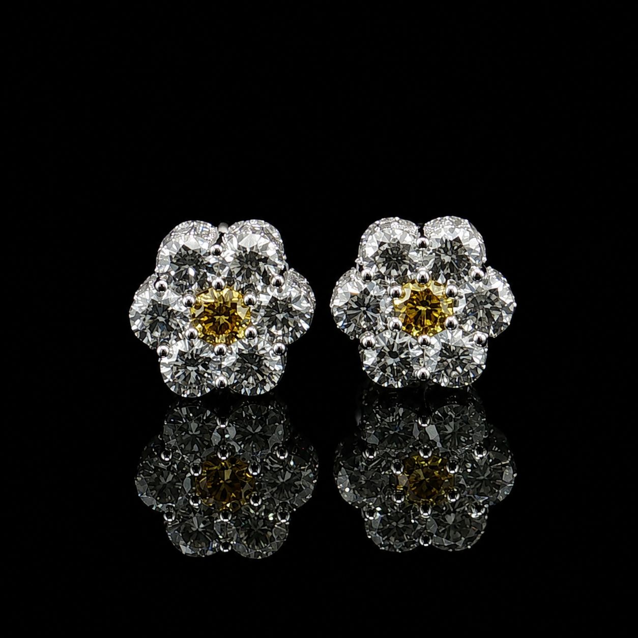 10k Yellow Diamond Floral Cluster — White Gold 2.59ct
