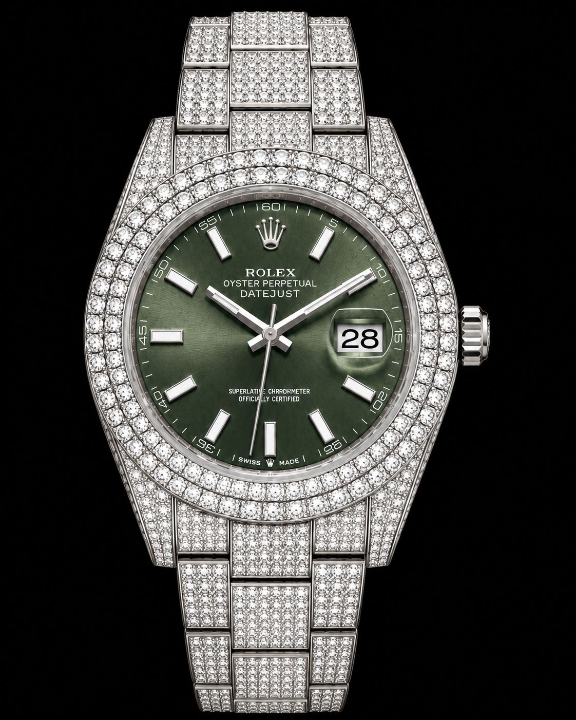 Rolex  Datejust SS 41mm Green dial  19cts Diamonds