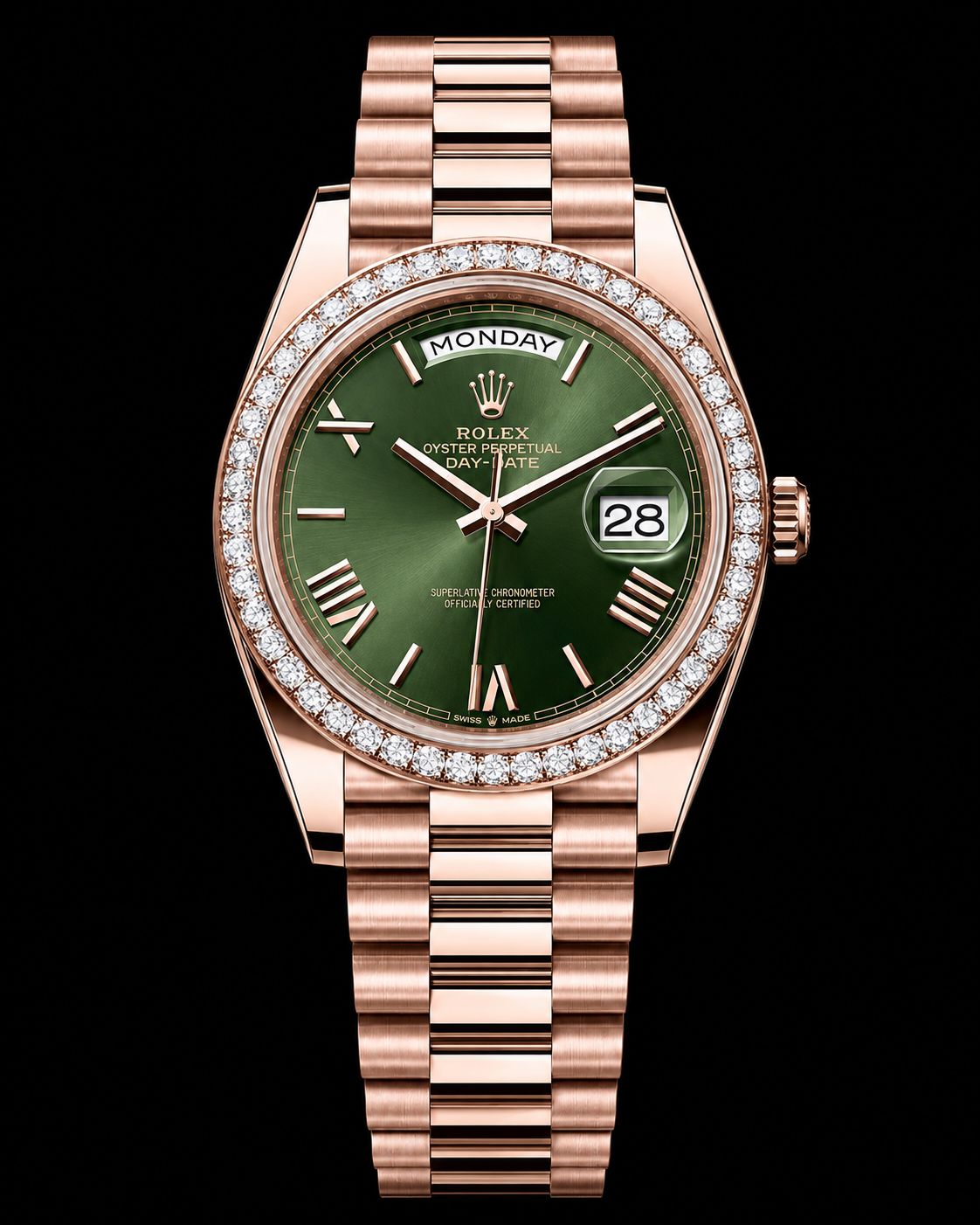 Rolex Day-Date 40mm Rose Gold Olive Dia Dial 228345RBR