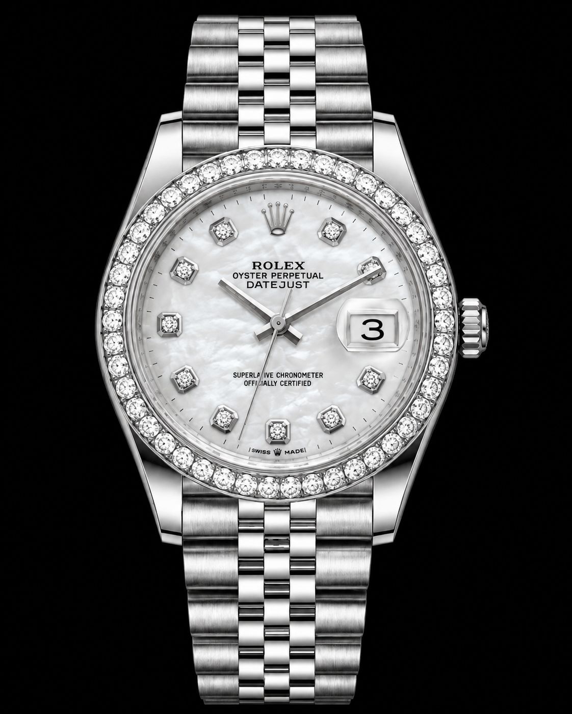 Rolex datejust 36mm Diamond Bezel white Mop Dial 16220