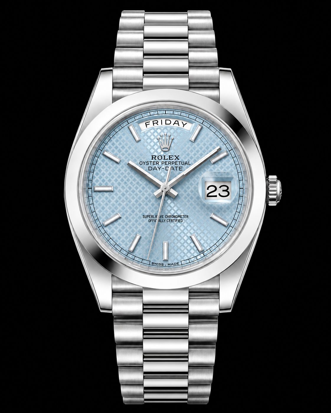 Rolex Day-Date 40 President Platinum Ice Blue Diagonal Motif Dial 228206