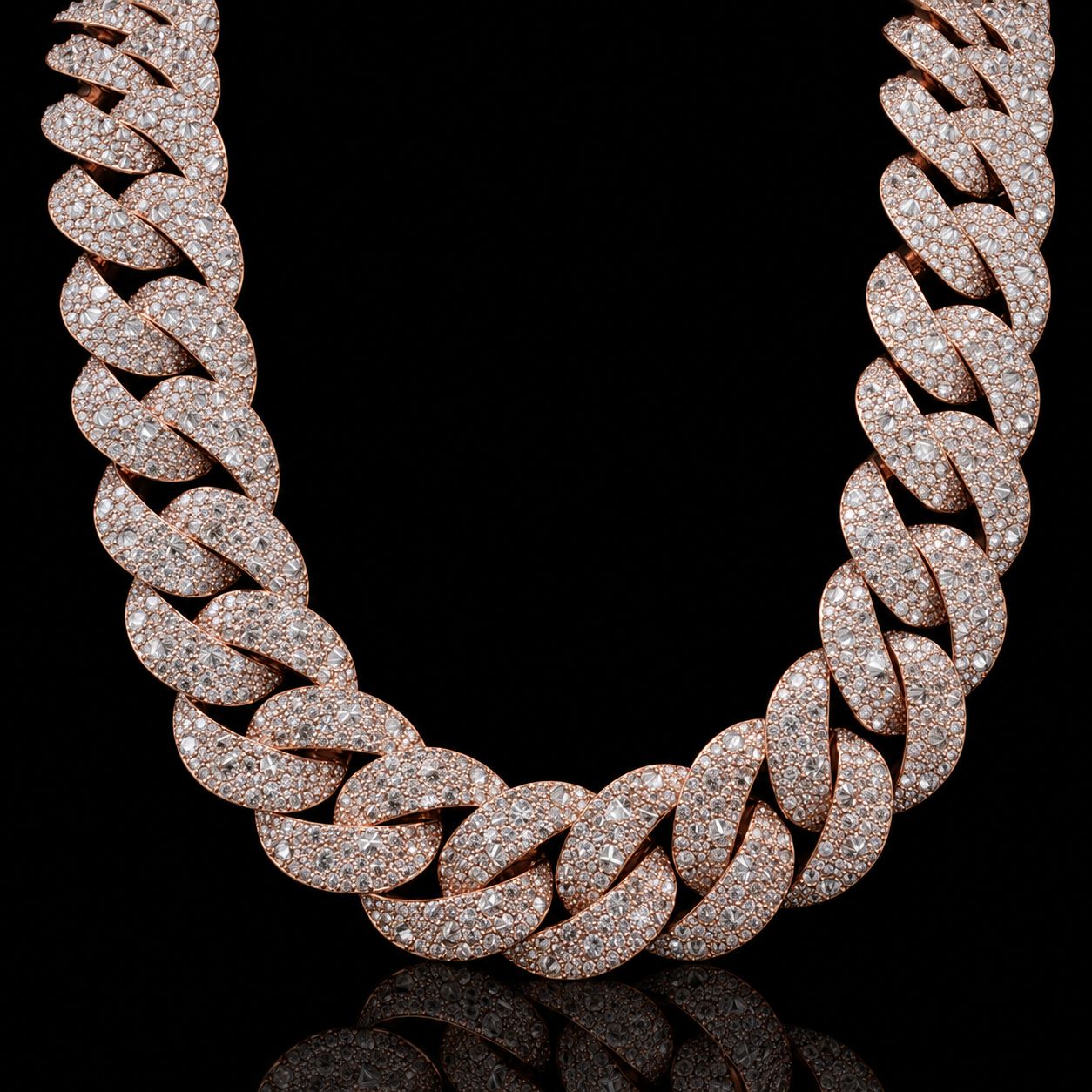 10k Rose Gold 438g 75cts 20mm Mosaic Inverted Set Diamonds Cuban