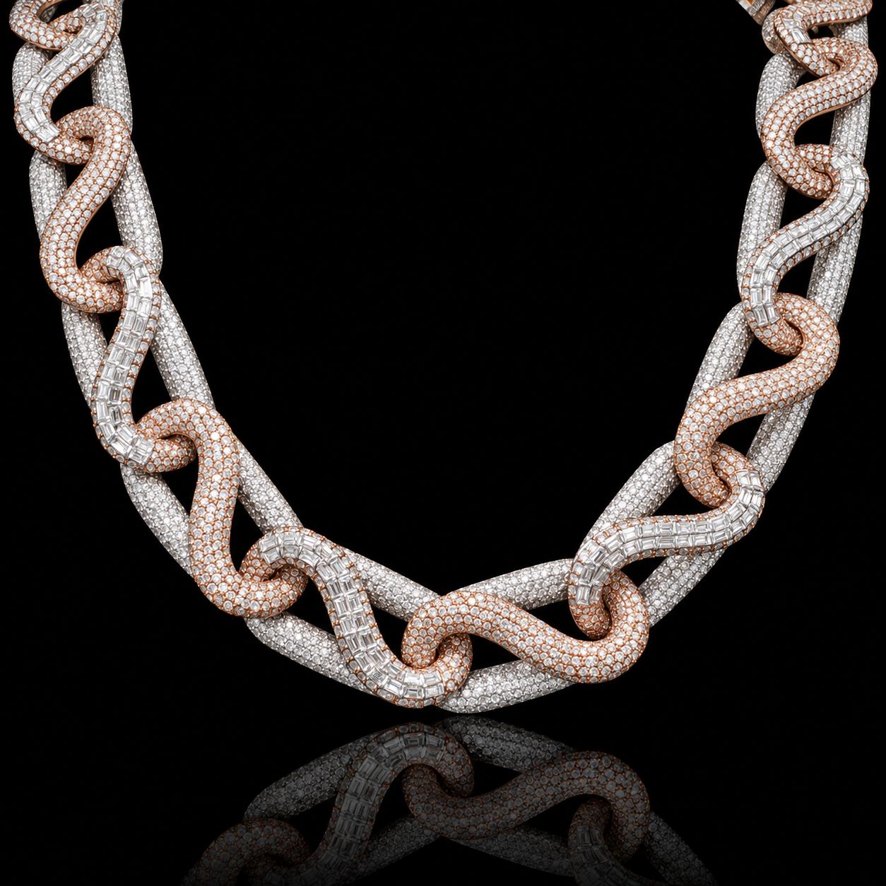 10k Rose/White Gold 262g 44ct 16mm Diamond Pave