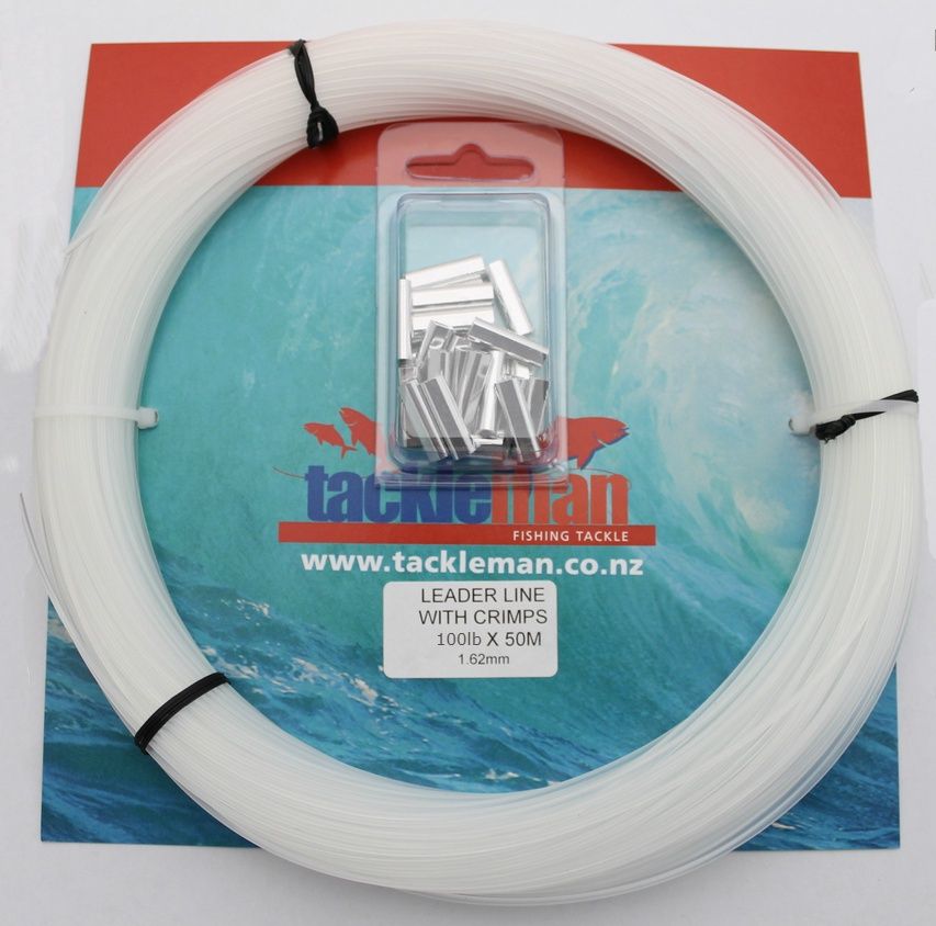 Tackleman Leader Line w Crimps 100Lb x 50m