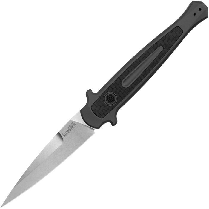 Kershaw 7150 Launch 8 AUTO Folding Knife 3.5" Stonewashed CPM-154 Spear Point Blade, Dark Gray Anodized Aluminum Handles w/ Carbon Fiber Inlay