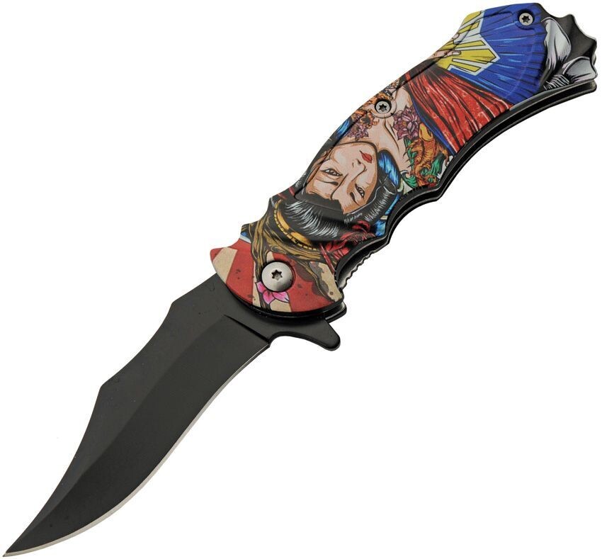 Rite Edge Battle Art Deco Knife, Art Type: Femme fatale handle, Color: Multi Color