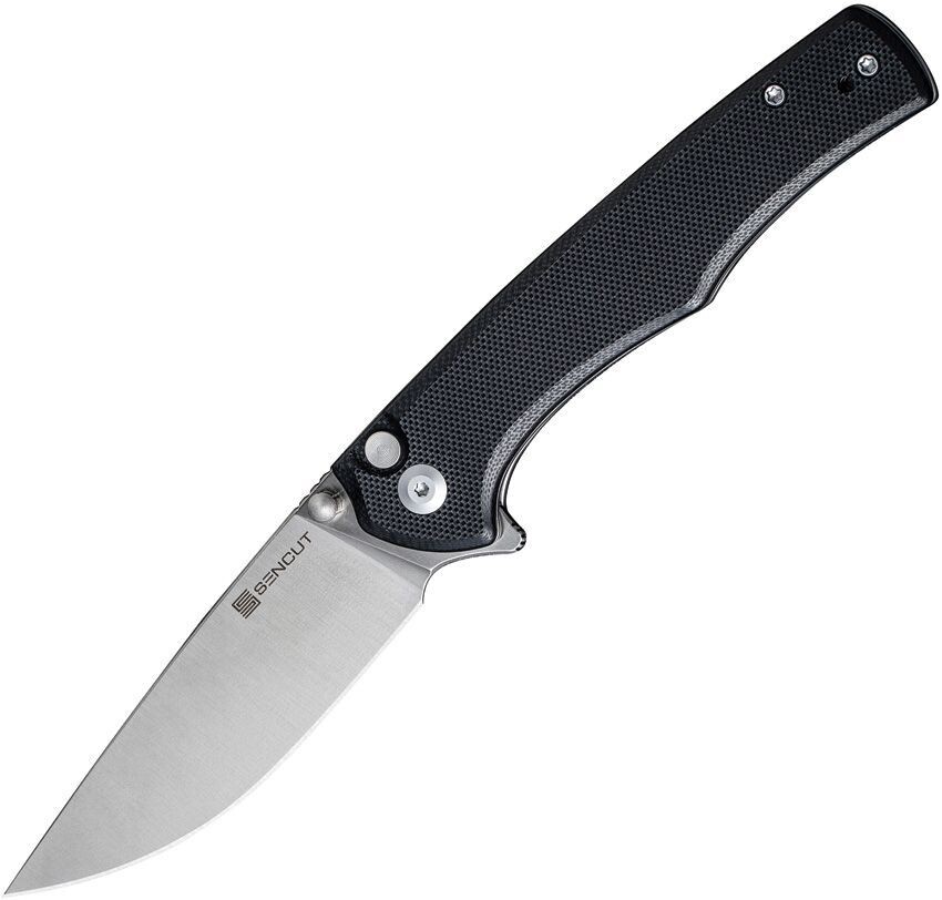 SENCUT Crowley Button Lock Knife Black G-10 (3.48" Satin) S21012-4