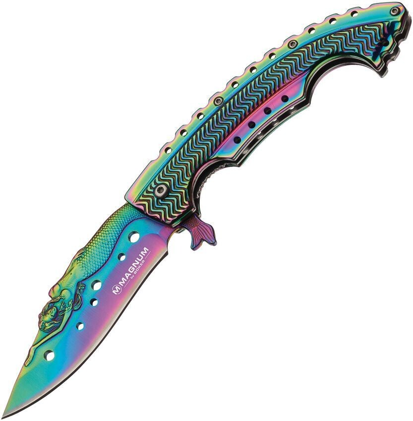 Boker Magnum Rainbow Mermaid Liner Lock Knife (3.75" Spectrum) 01LG318