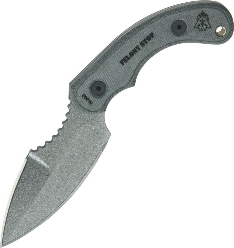 TOPS Knives Felony Stop Knife Double Edge Fixed Blade (3.5" Gray Plain) FELS-01