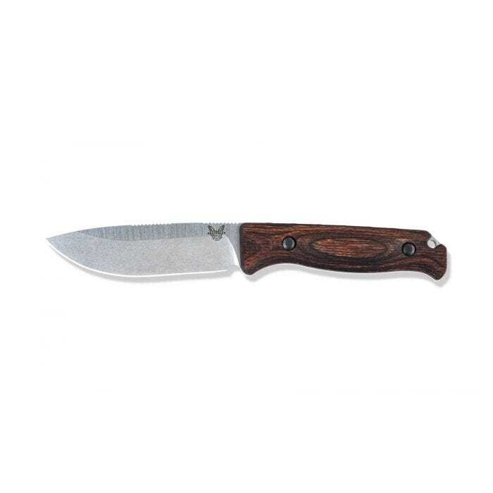 Benchmade Hunt Saddle Mountain Skinner Fixed Blade Knife 4.2" S30V Drop Point, Stabilized Wood Handles, Leather Sheath - 15002