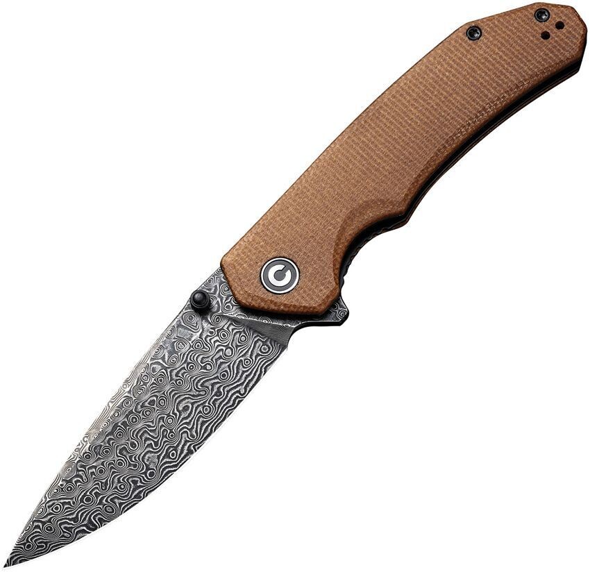 CIVIVI Brazen Drop Point Liner Lock Knife Brown Micarta (3.5" Damascus)