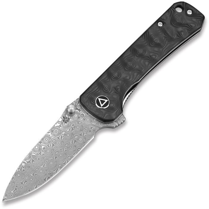 QSP Hawk Liner Lock Knife Shredded Carbon Fiber (3.3" Damascus) QS131-A