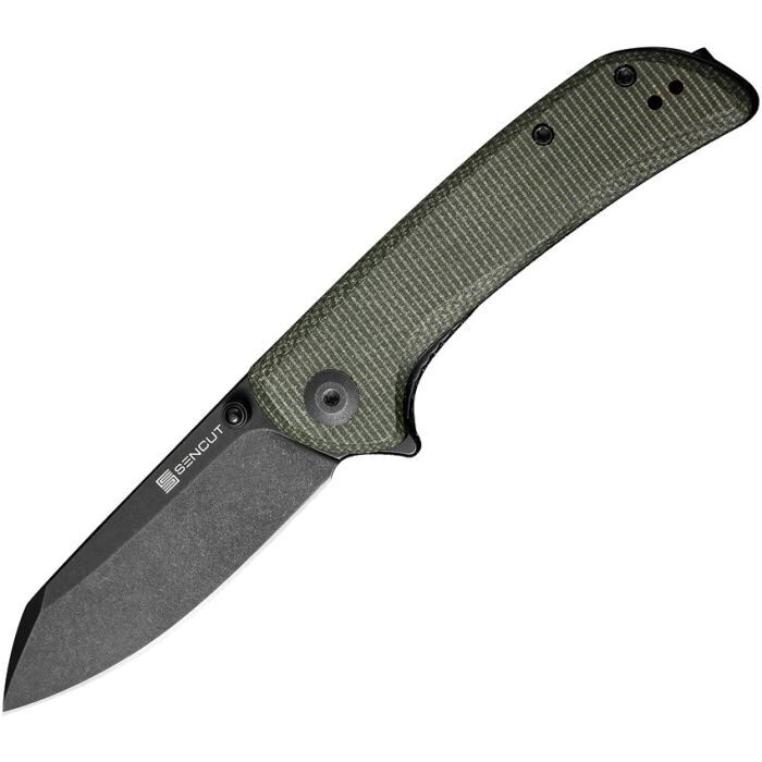 SENCUT Fritch Liner Lock Knife Green Canvas Micarta (3" Black Stonewash)