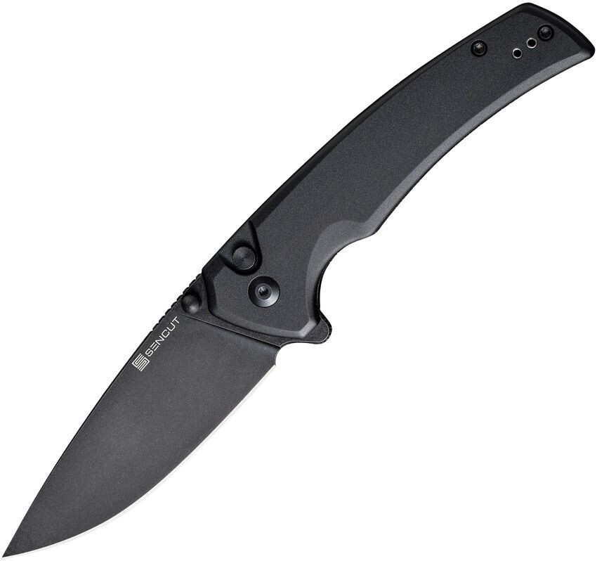 SENCUT Serene Button Lock Knife Black Aluminum (3.48" BW) S21022B-1
