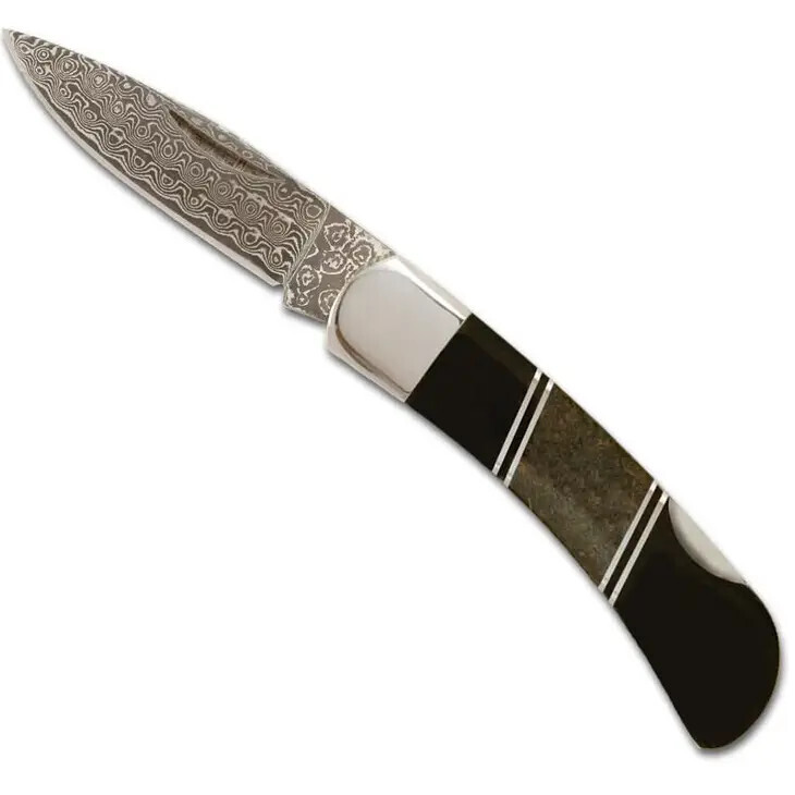 Santa Fe Stoneworks Dinosaur Bone Damascus Steel 3" Lockback