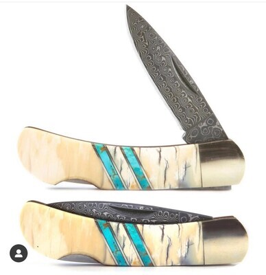 Santa Fe Stoneworks Mammoth Tusk Damascus Steel 3" Lockback Knife