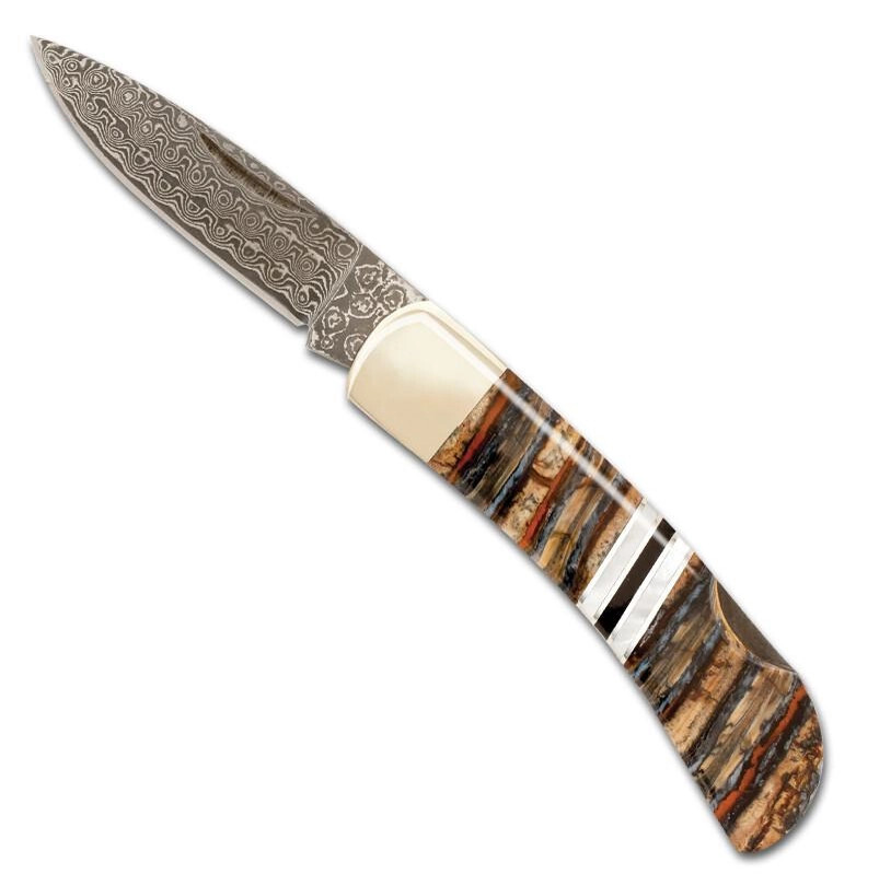 Santa Fe Stoneworks Mammoth Tooth Damascus Steel 3" Lockback Knife