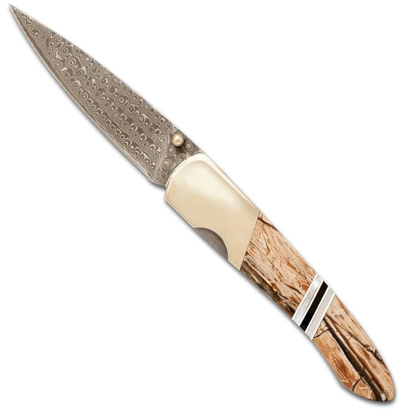 Santa Fe Stoneworks Mammoth Tusk Damascus Steel 4" Linerlock Knife