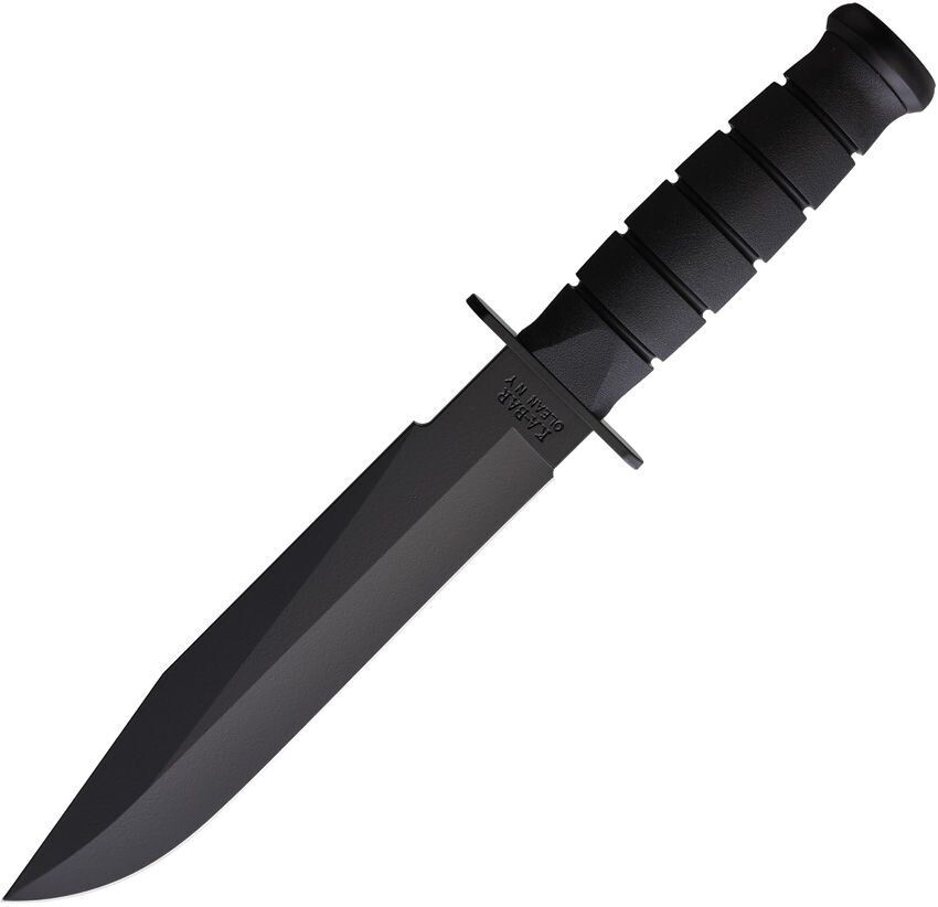 Ka-Bar Fighter Fixed Blade Knife Black Polymer w/ Sheath (8" Black Plain) 1269