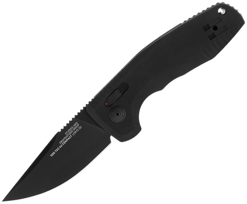 SOG SOG-TAC AU Compact AUTO Folding Knife 2.94" D2 Black Drop Point Plain Blade, Black Aluminum Handles - XR Lock - 15-38-07-57