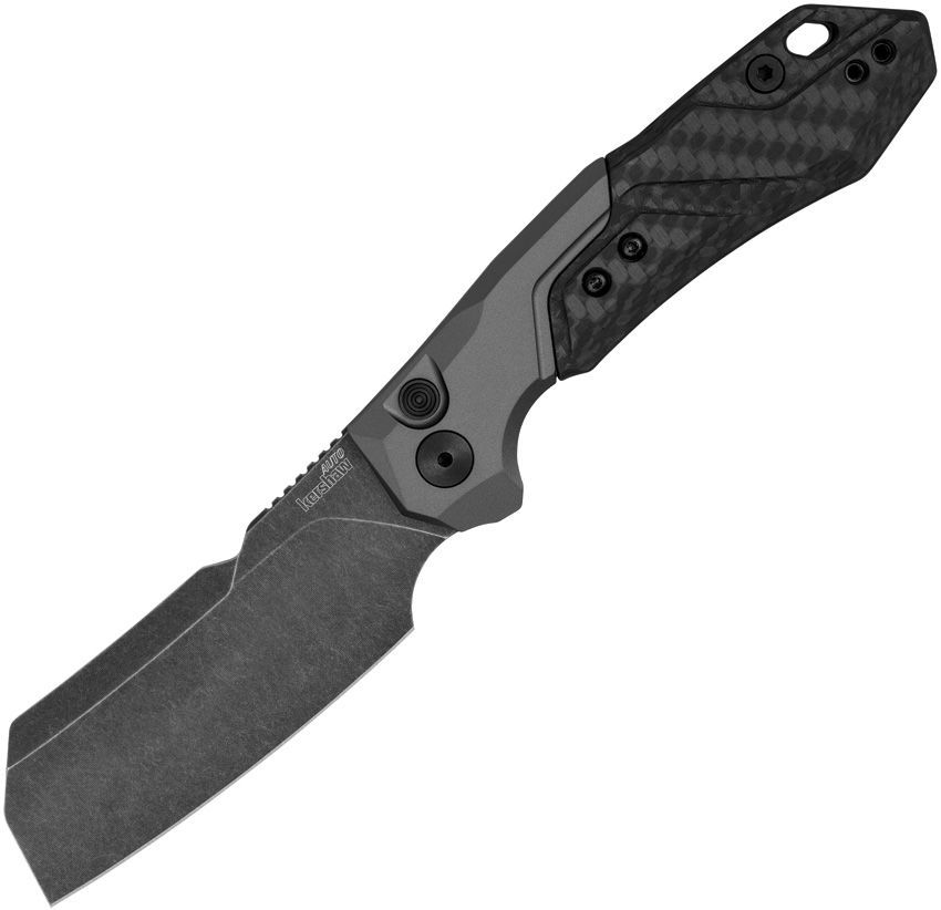 Kershaw 7850 Launch 14 AUTO Folding Knife 3.375" BlackWashed CPM-154 Cleaver Blade, Gray Anodized Aluminum Handles with Carbon Fiber Scale