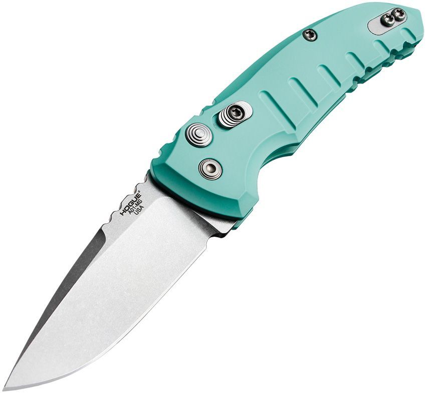 Hogue Elishewitz A01-Microswitch AUTO Folding Knife 2.75" CPM-154 Stonewashed Plain Drop Point Blade, Aquamarine Aluminum Handles - 24113