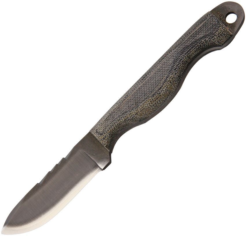 Anza AZ510M 6" overall. 2.5" blued finish blade. Black micarta handle.