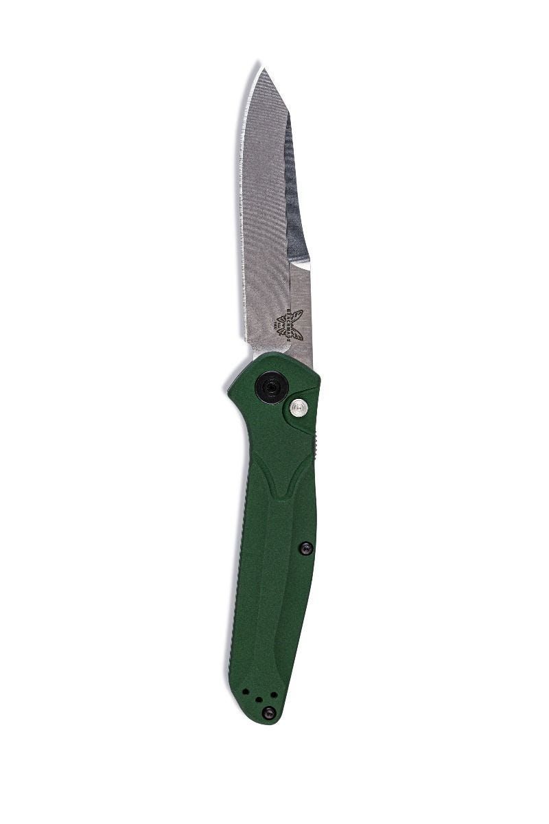 Benchmade 9400 Osborne AUTO Folding Knife 3.4" S30V Satin Plain Blade, Green Aluminum Handles