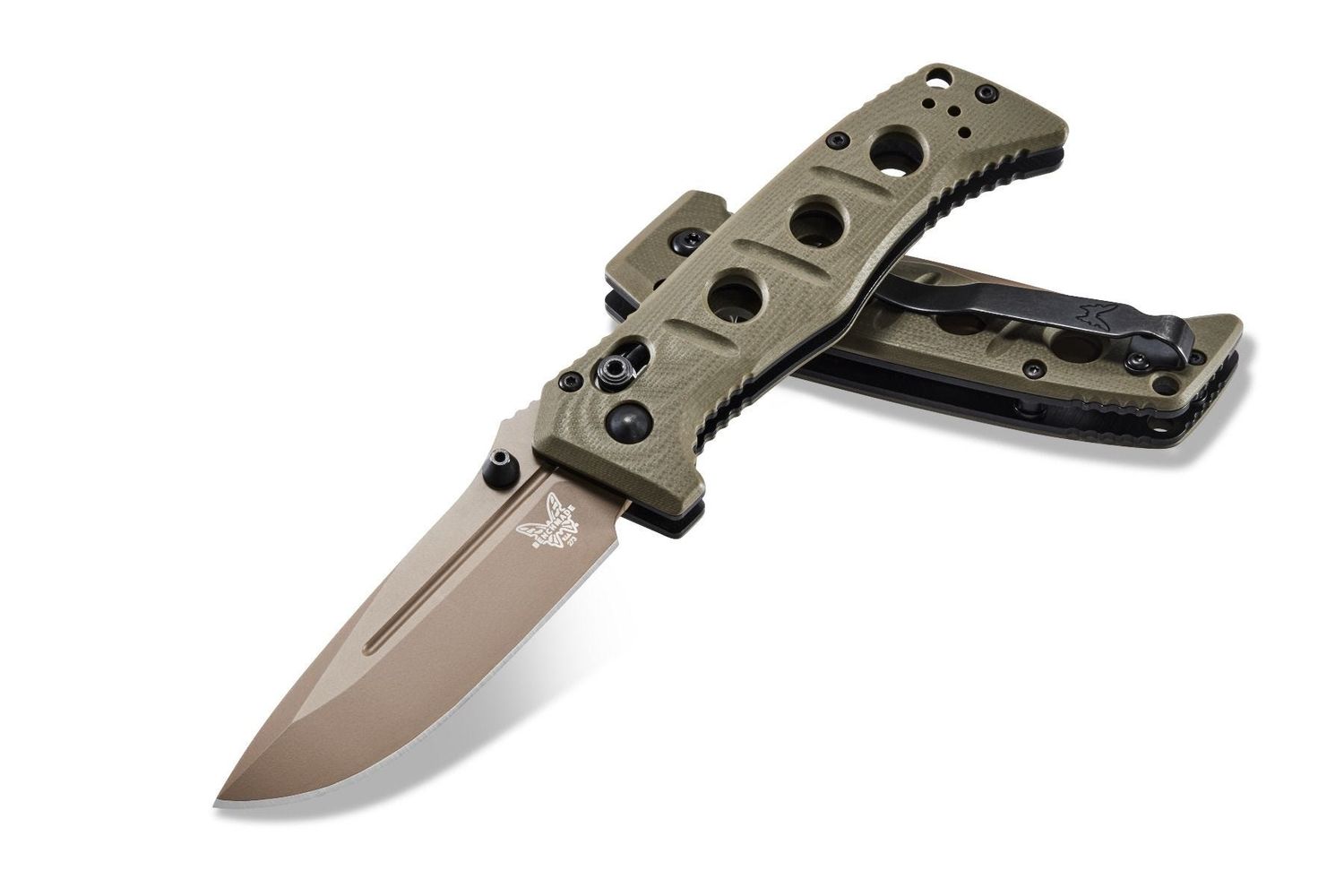 Benchmade 273FE-2 Shane Sibert Mini Adamas Folding Knife 3.25" CruWear Flat Dark Earth Plain Blade, OD Green G10 Handles