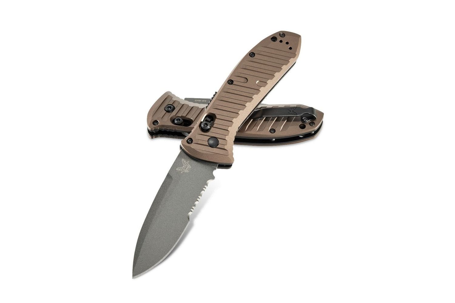 Benchmade 5700SGY-1 Presidio II AXIS AUTOMATIC - 3.72" Combo Edge Gray Finish CPM-M4 Blade - Bronze Anodized 6061-T6 Aluminum Handle