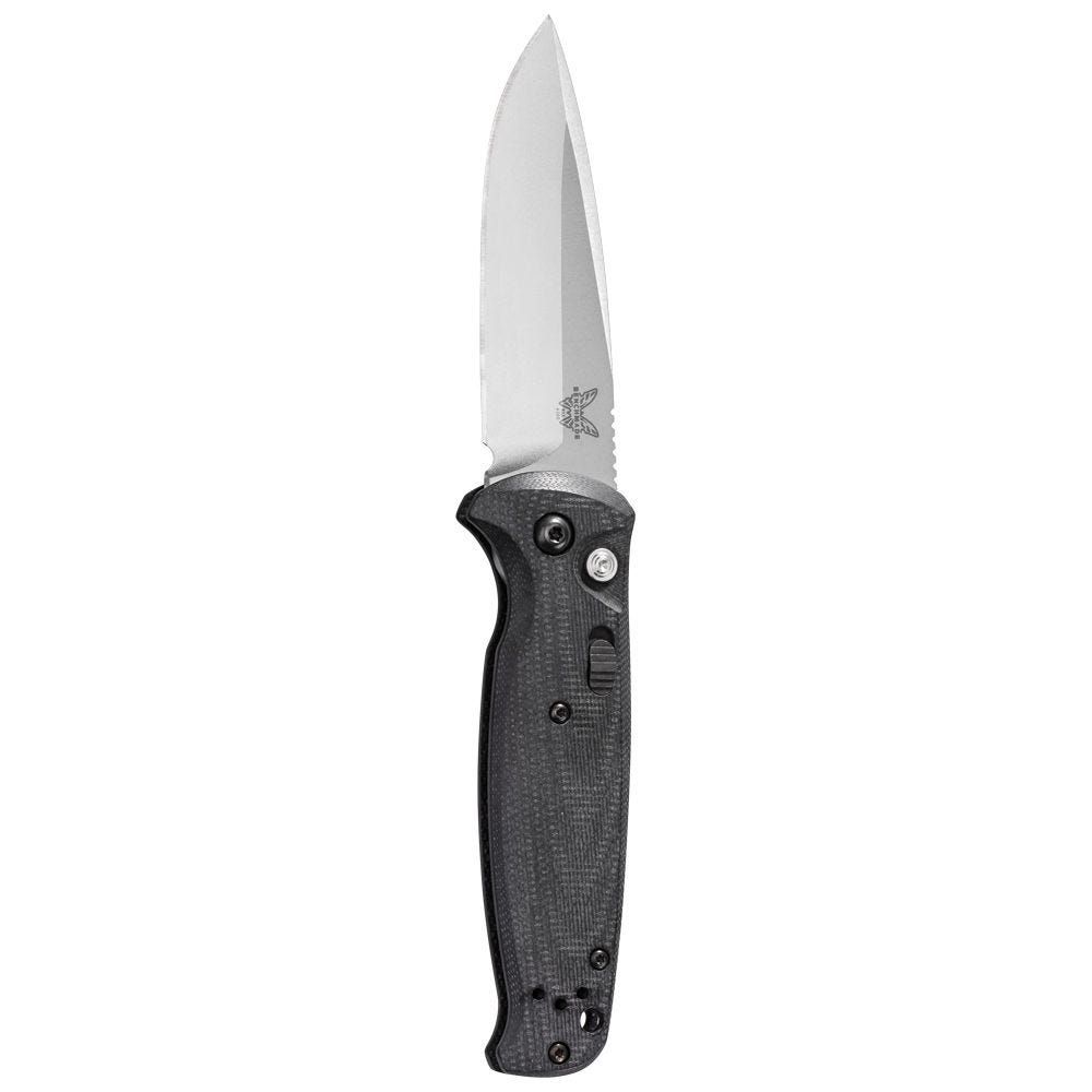 Benchmade 4300 CLA AUTO Folding Knife 3.4" Stonewash Plain Blade, Black G10 Handles